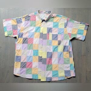 1980's Orvis Patchwork Madras Full Button Collar Shirt, 100% Cotton, Size XXL